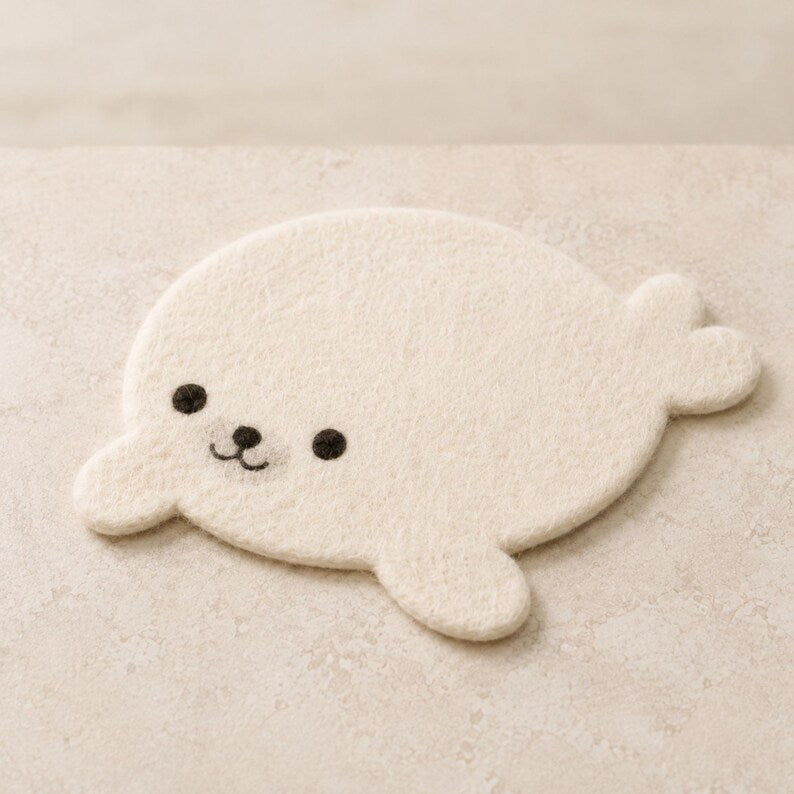 Wool Felt Sea Animal Coasters Set of 6 Whale Seal Octopus Turtle Stingray Jellyfish Mug Mats 10cm