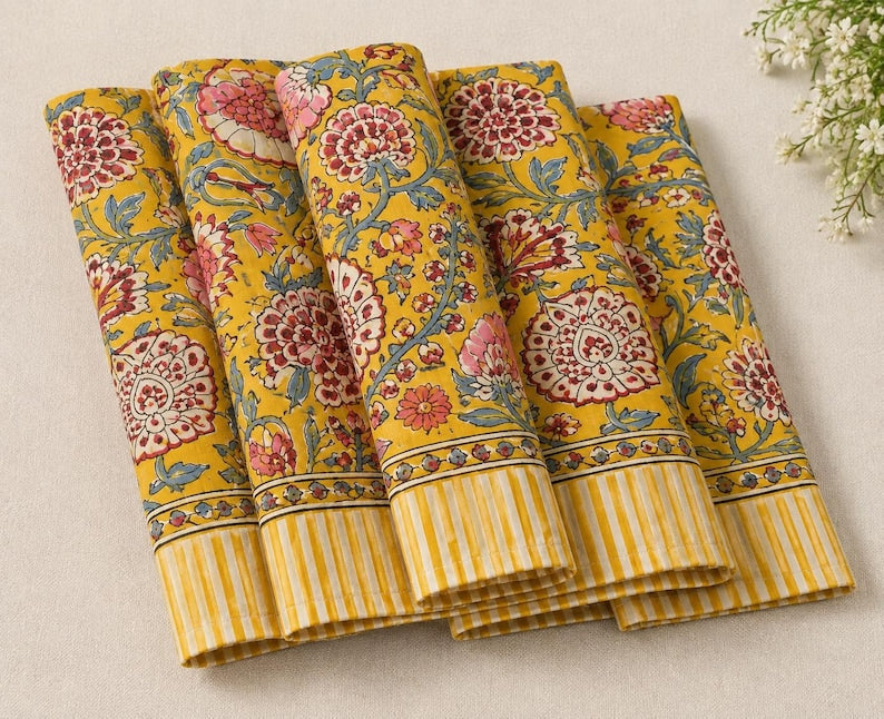 Cotton Block Print Tablecloth Floral Square Rectangle Round Dining Table Cover Handmade Boho