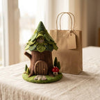 Handmade Needle Felted Mini Forest Tree House | 6–8cm Wool Fairy Treehouse Decor