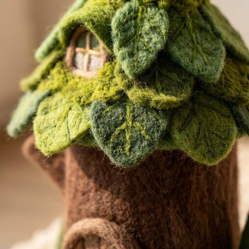 Handmade Needle Felted Mini Forest Tree House | 6–8cm Wool Fairy Treehouse Decor
