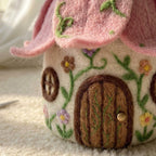 Needle Felted Flower House Decor, Miniature Wool Cottage Sculpture, Multicolor Handmade Fairy Garden Ornament, 2.5–3 Inch
