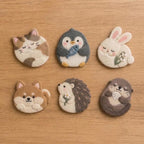 Wool Felt Animal Coasters Set of 6, Cat Dog Penguin Mug Mats for Drinks, 10 cm Diameter