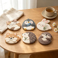 Wool Felt Animal Coasters Set of 6, Cat Dog Penguin Mug Mats for Drinks, 10 cm Diameter