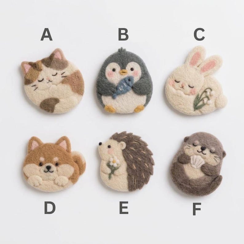 Wool Felt Animal Coasters Set of 6, Cat Dog Penguin Mug Mats for Drinks, 10 cm Diameter