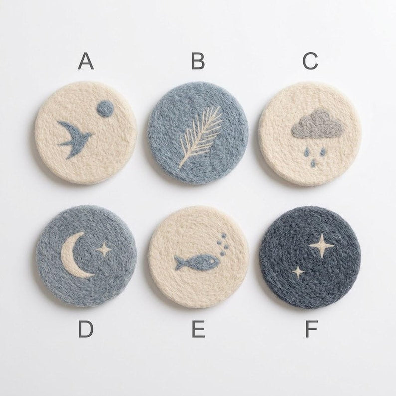 Wool Felt Coaster, Handmade Scandinavian Drink Coaster for Coffee Mug, Minimalist Desk Decor, 10 cm, Oat White, Slate Blue, Heather Grey