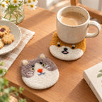 Wool Felt Drink Coaster Set - Cat or Shiba Inu Design - 12x12 cm - Handmade Animal Home Decor, Coffee Table Mat, Pet Lover Gift