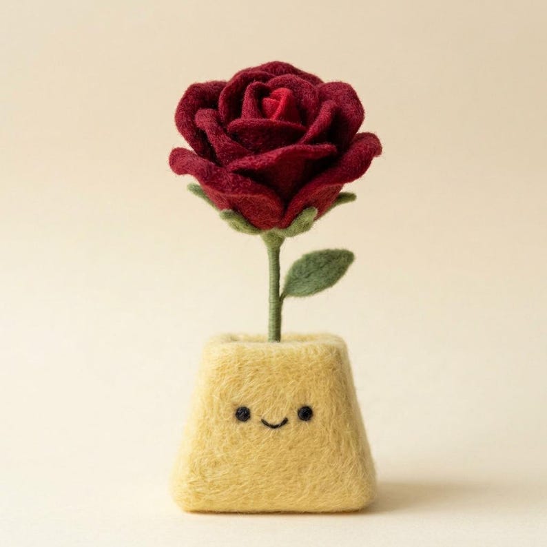 Needle Felted Wool Birth Month Flower in Felt Pot, 10 cm Handmade Desk Decor, Birthday Gift for Her