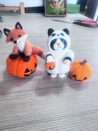Handmade Needle Felt Halloween Mouse Figurine, Wool Pumpkin Decor, Autumn Shelf Styling, 3-3.5 in Tall