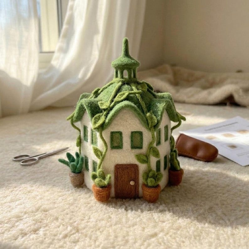 Handmade Needle Felted Mini Fairy Woodland Cottage | 6–8cm Tiny Wool Fairy House Decor