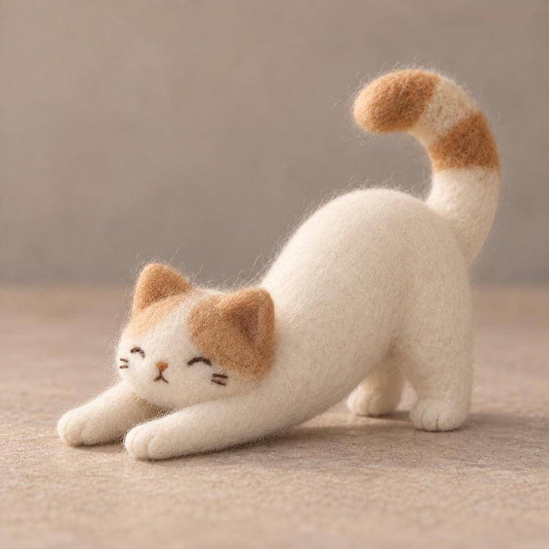 Needle Felted Cat Figurine Handmade Wool Kitten Minimalist Decor 2-3 Inch