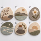 Wool Felt Coasters Set, 10 cm Pebble Mug Mats, Landscape Designs, 6 Styles, Natural Wool