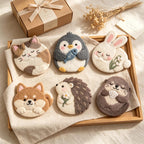 Wool Felt Animal Coasters Set of 6, Cat Dog Penguin Mug Mats for Drinks, 10 cm Diameter