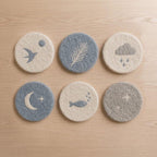 Wool Felt Coaster, Handmade Scandinavian Drink Coaster for Coffee Mug, Minimalist Desk Decor, 10 cm, Oat White, Slate Blue, Heather Grey