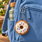 Handmade Wool Felt Donut Keychain with Colorful Sprinkles, Bag Charm for Keys and Backpacks