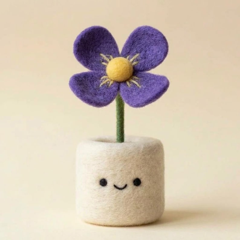 Needle Felted Wool Birth Month Flower in Felt Pot, 10 cm Handmade Desk Decor, Birthday Gift for Her