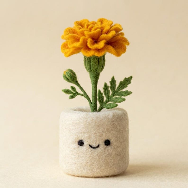 Needle Felted Wool Birth Month Flower in Felt Pot, 10 cm Handmade Desk Decor, Birthday Gift for Her