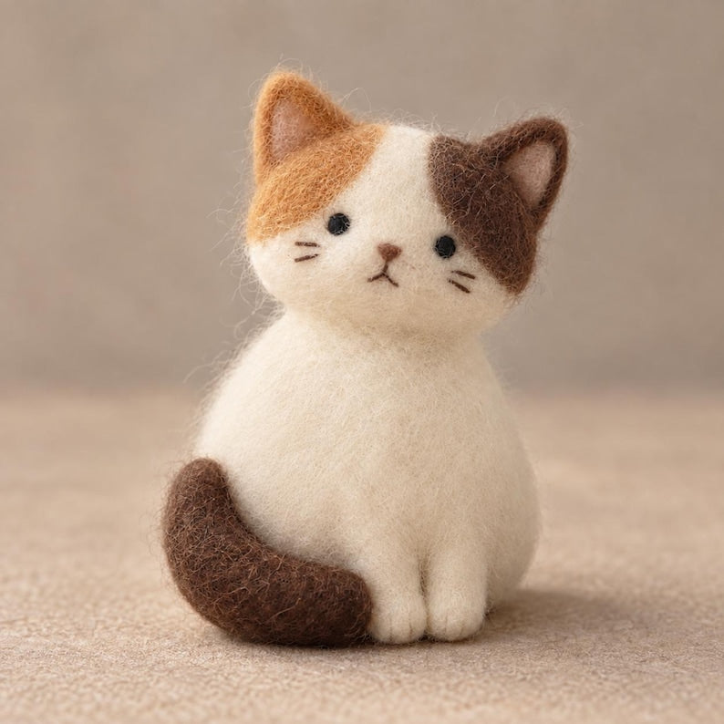 Needle Felted Cat Figurine Handmade Wool Kitten Minimalist Decor 2-3 Inch