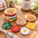 Wool Felt Hamburger Coaster Needle Felting Kit, DIY Craft Set with Wool Materials, Cheese Burger or Beef Burger Style, Makes 6-8 Coasters