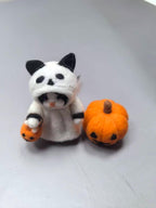 Handmade Needle Felt Halloween Mouse Figurine, Wool Pumpkin Decor, Autumn Shelf Styling, 3-3.5 in Tall
