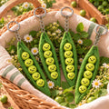 Handmade Felt Pea Pod Keychain, Green Smiling Peas Bag Charm, Silver-Tone Key Ring