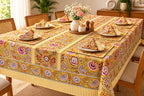 Cotton Block Print Tablecloth Floral Square Rectangle Round Dining Table Cover Handmade Boho