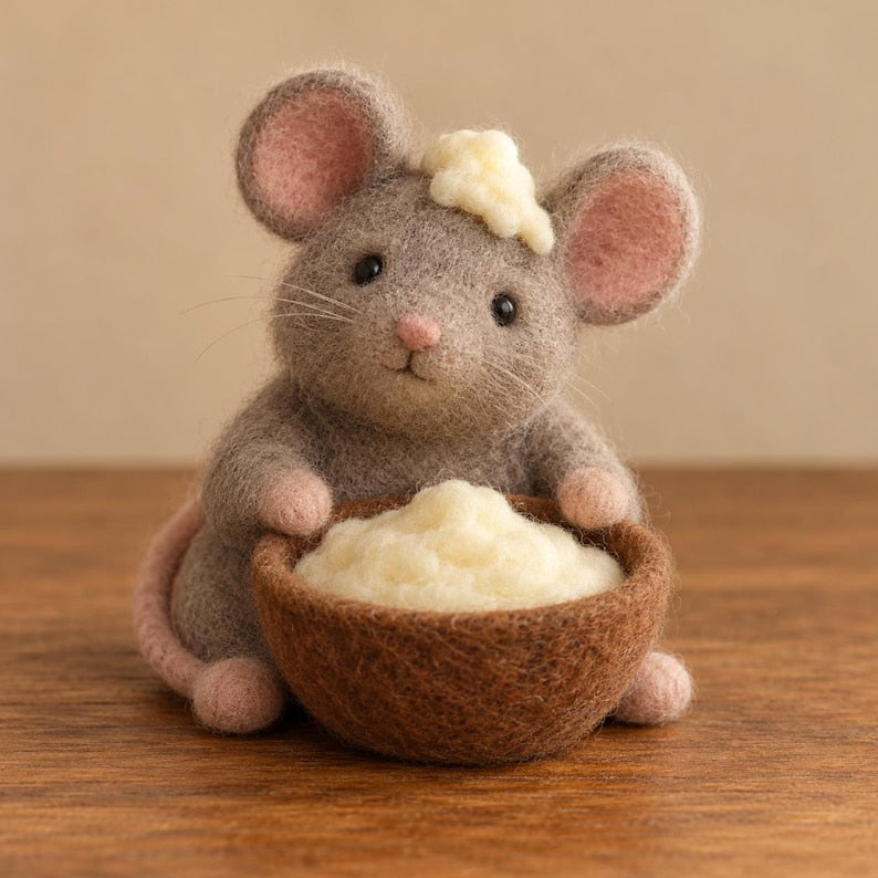 Needle Felted Thanksgiving Mouse Figurine, Wool Miniature Fall Decor, 3 in, Pumpkin Pie / Turkey Costume / Mashed Potatoes / After Dinner Nap