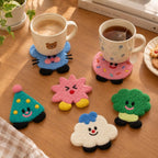 Handmade Wool Felt Coaster Set, Needle Felted Cartoon Cup Mat, 10 cm, Multiple Styles