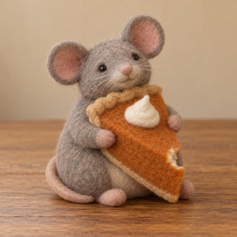 Needle Felted Thanksgiving Mouse Figurine, Wool Miniature Fall Decor, 3 in, Pumpkin Pie / Turkey Costume / Mashed Potatoes / After Dinner Nap