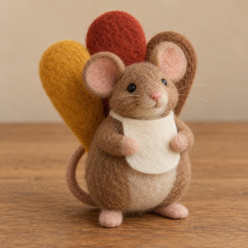 Needle Felted Thanksgiving Mouse Figurine, Wool Miniature Fall Decor, 3 in, Pumpkin Pie / Turkey Costume / Mashed Potatoes / After Dinner Nap