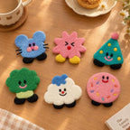 Handmade Wool Felt Coaster Set, Needle Felted Cartoon Cup Mat, 10 cm, Multiple Styles